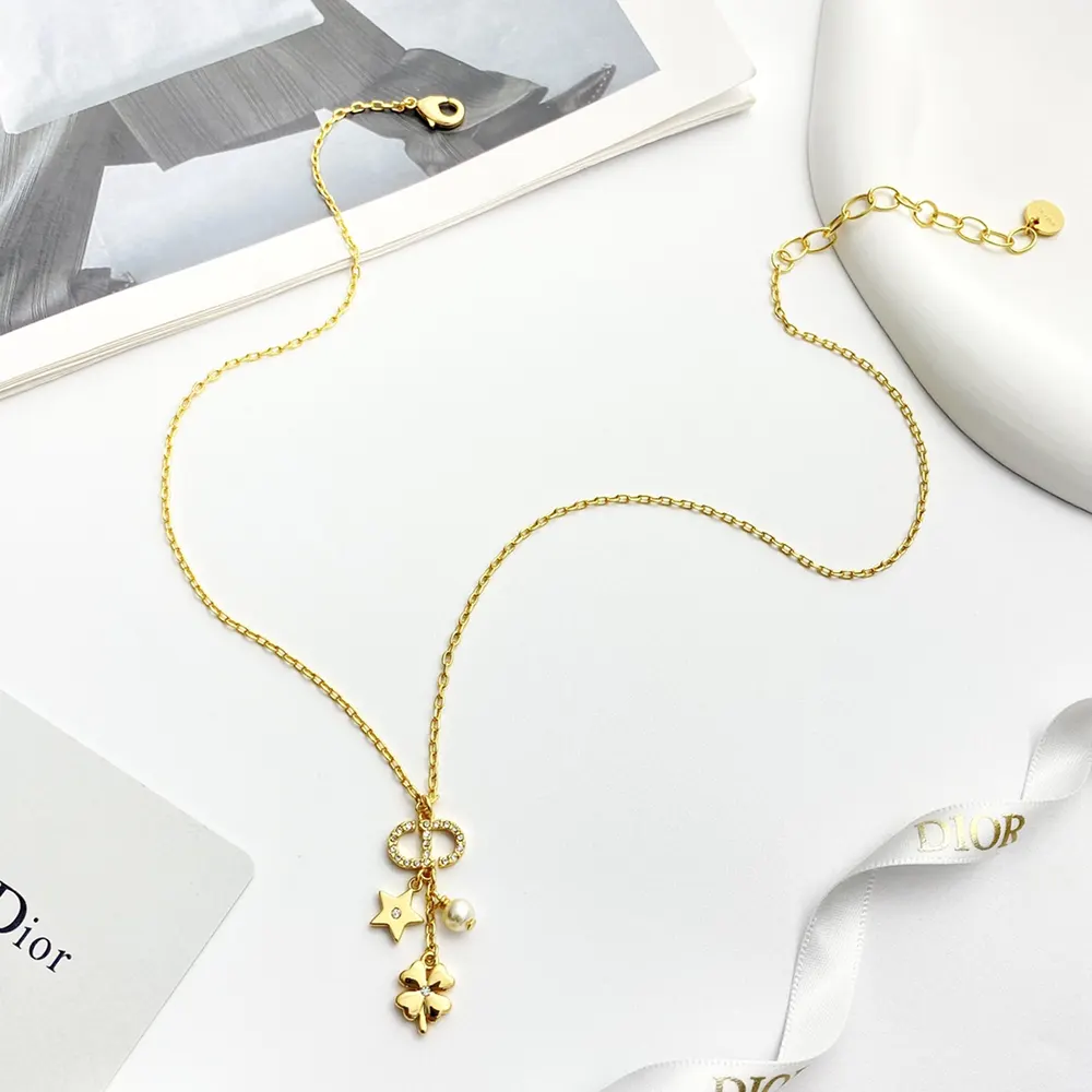 Dior Women Petit CD Lucky Charms Necklace Gold-Finish Metal with a White Resin Pearl and Silver-Tone Crystals - image 8