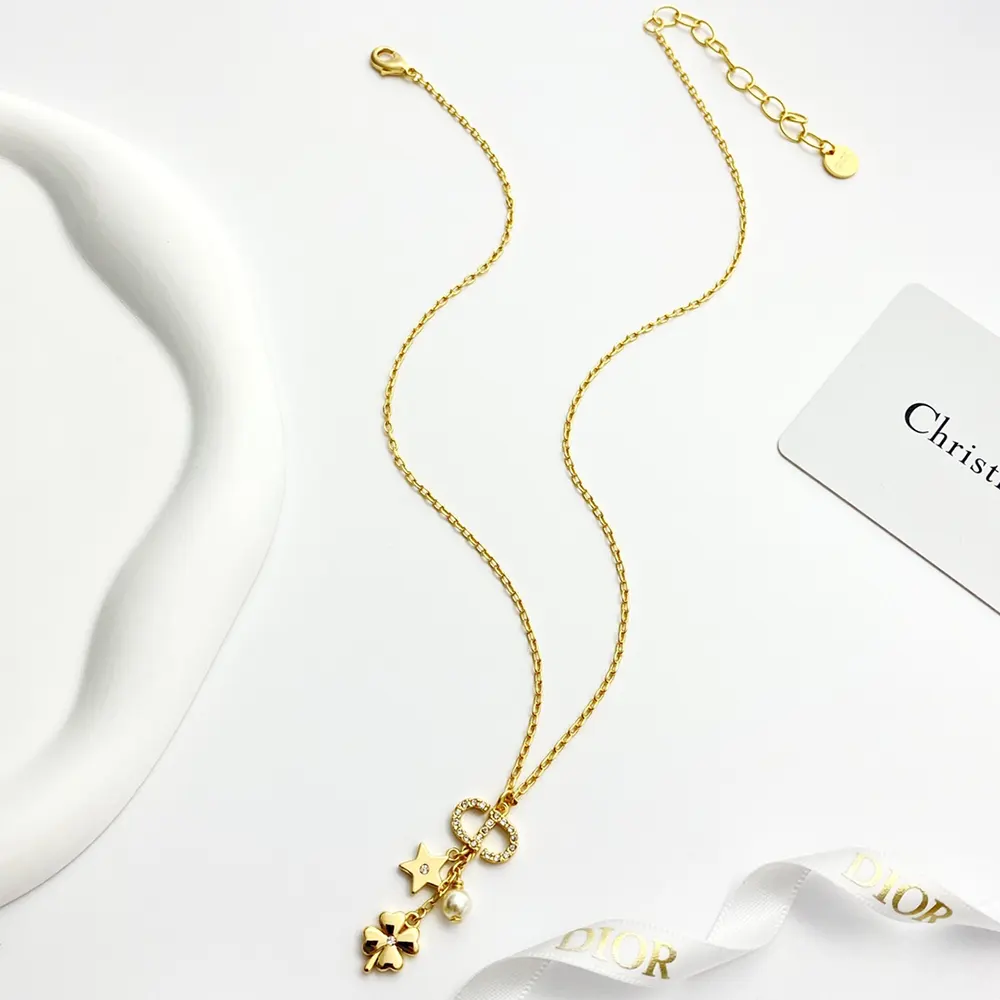 Dior Women Petit CD Lucky Charms Necklace Gold-Finish Metal with a White Resin Pearl and Silver-Tone Crystals - image 4