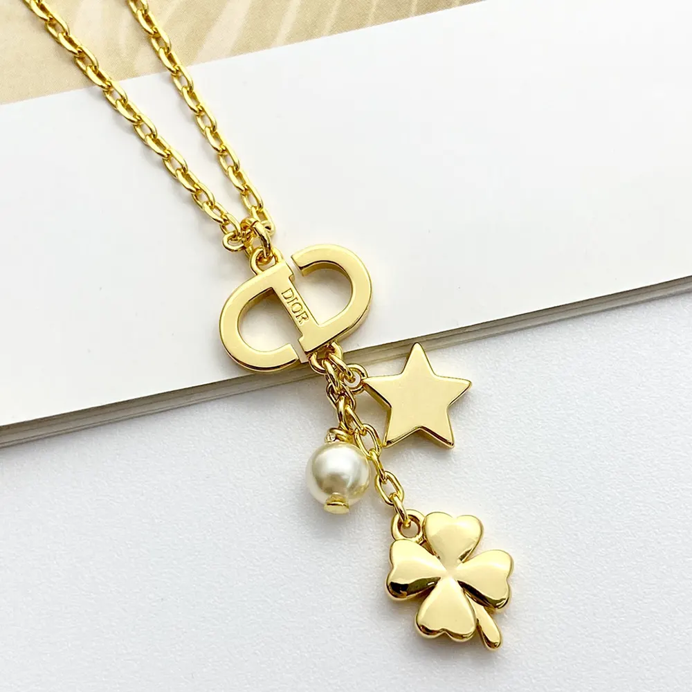 Dior Women Petit CD Lucky Charms Necklace Gold-Finish Metal with a White Resin Pearl and Silver-Tone Crystals - image 6