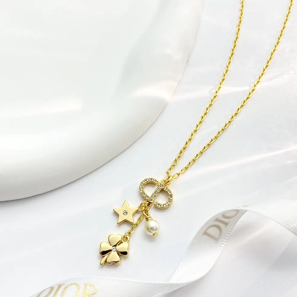 Dior Women Petit CD Lucky Charms Necklace Gold-Finish Metal with a White Resin Pearl and Silver-Tone Crystals - image 5
