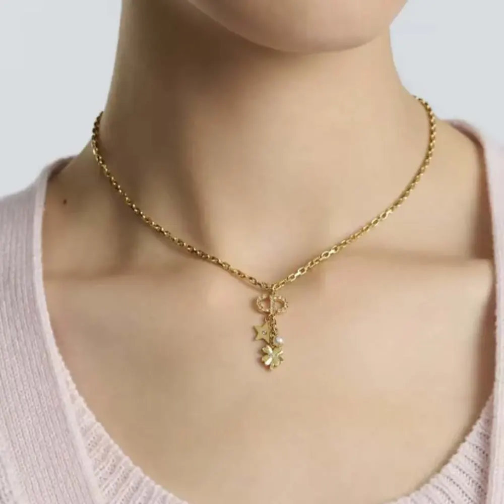 Dior Women Petit CD Lucky Charms Necklace Gold-Finish Metal with a White Resin Pearl and Silver-Tone Crystals - image 9