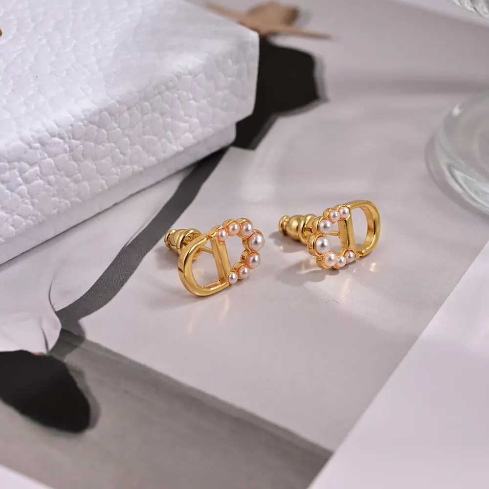 Dior Women Petit CD Mini Stud Earrings Gold-Finish Metal and White Resin Pearls - image 6
