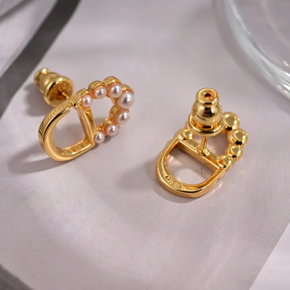 Dior Women Petit CD Mini Stud Earrings Gold-Finish Metal and White Resin Pearls - image 5