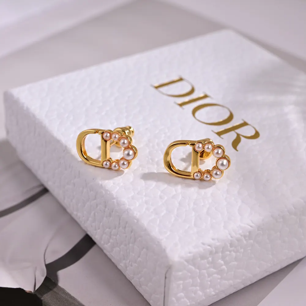 Dior Women Petit CD Mini Stud Earrings Gold-Finish Metal and White Resin Pearls - image 4