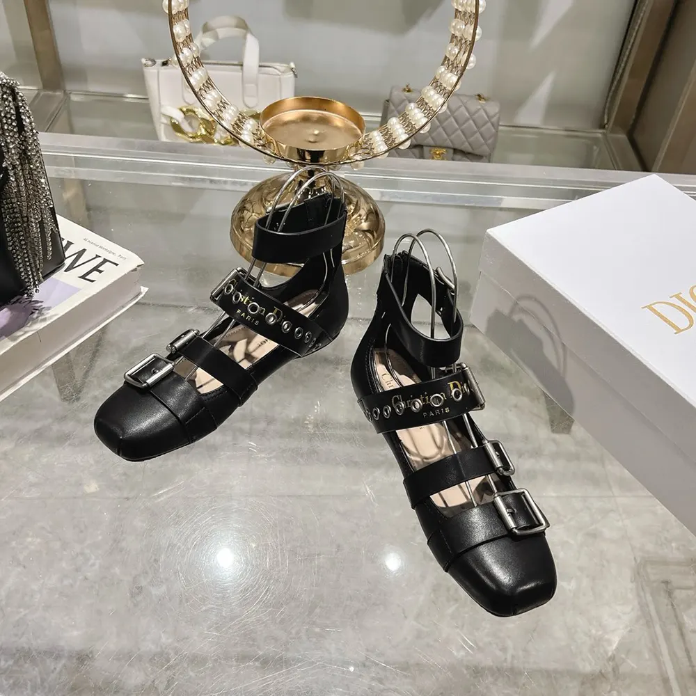 Top view of Dior Women Punk Ballet Flat Black featuring elasticized slip-on design