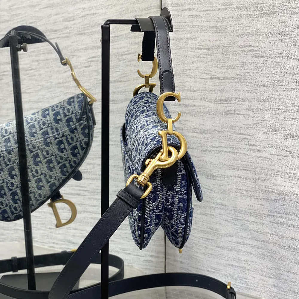 Dior Women Saddle Bag with Strap Blue Denim Dior Oblique Jacquard - image 4