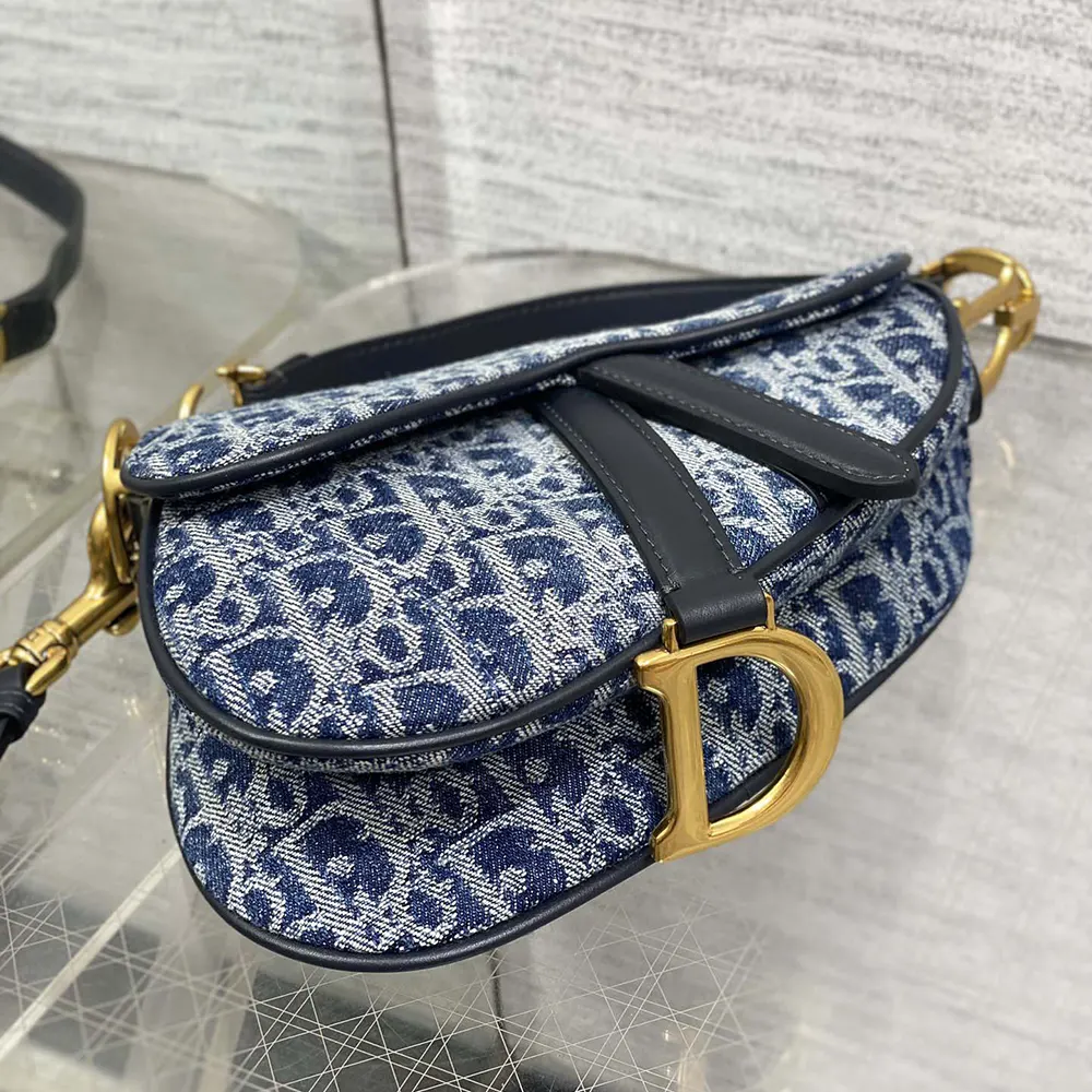 Dior Women Saddle Bag with Strap Blue Denim Dior Oblique Jacquard - image 5