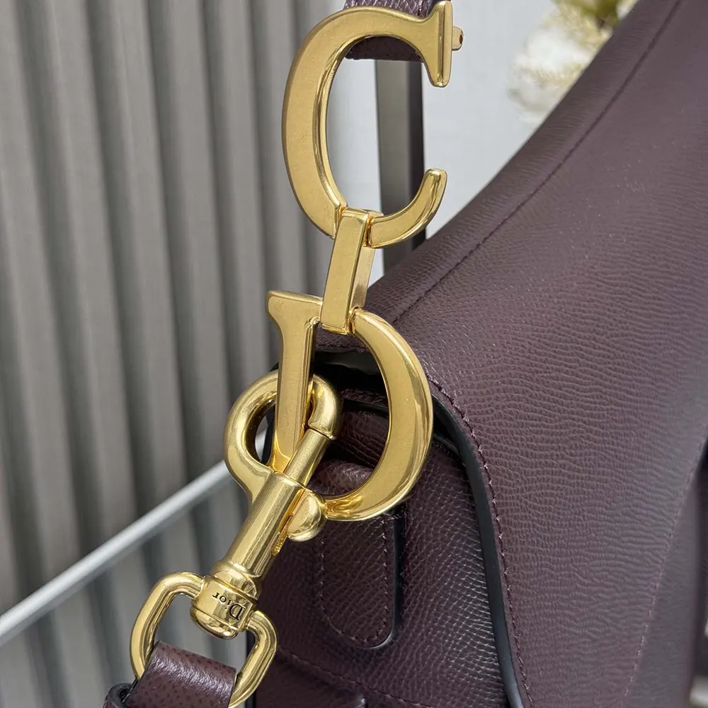 Dior Women Saddle Bag with Strap Plum Grained Calfskin - image 8