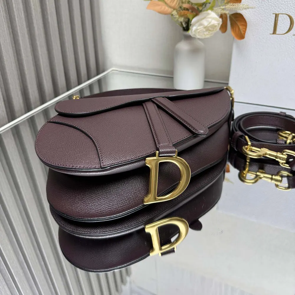 Dior Women Saddle Bag with Strap Plum Grained Calfskin - image 5