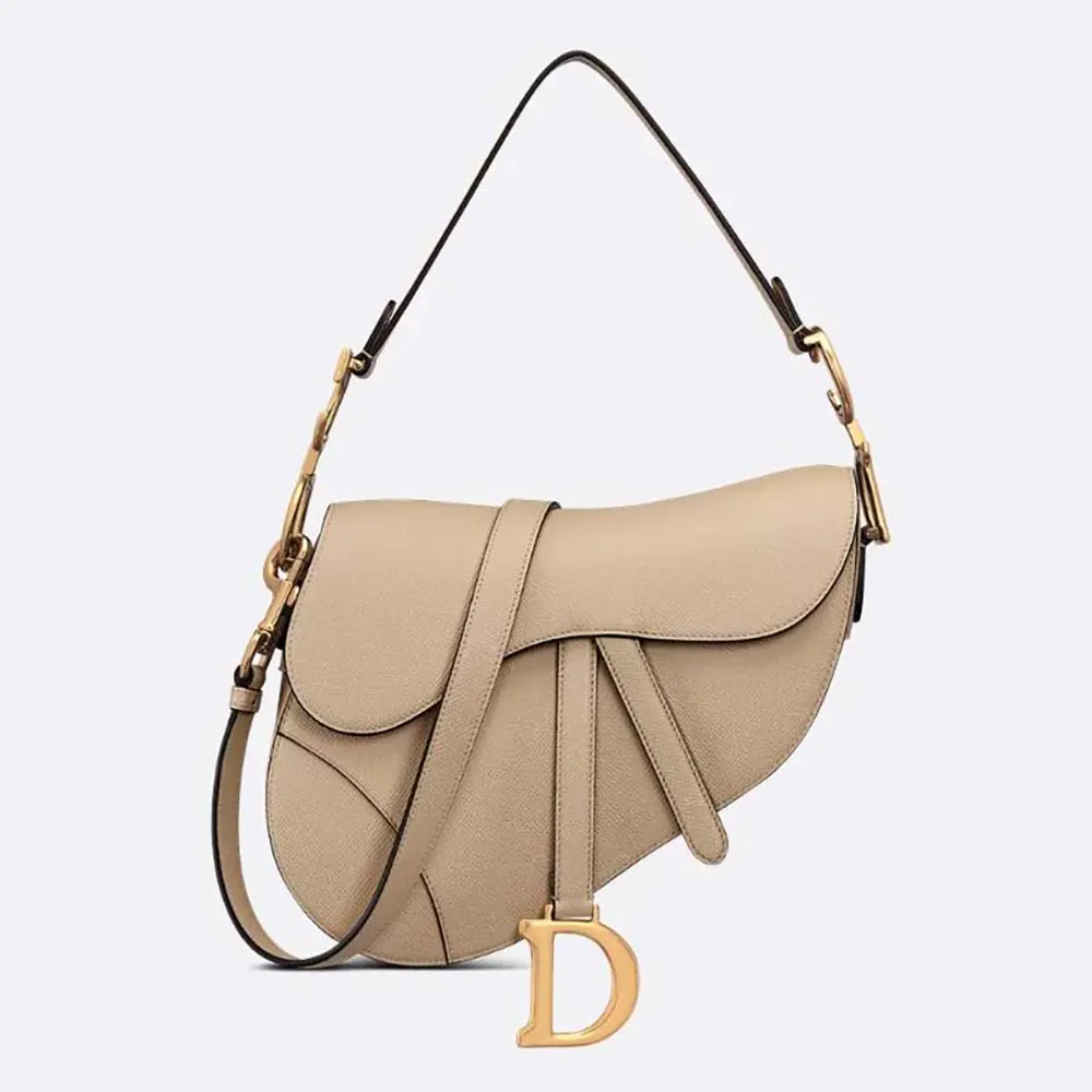 Front view of Dior Women Saddle Bag with Strap sand-colored calfskin