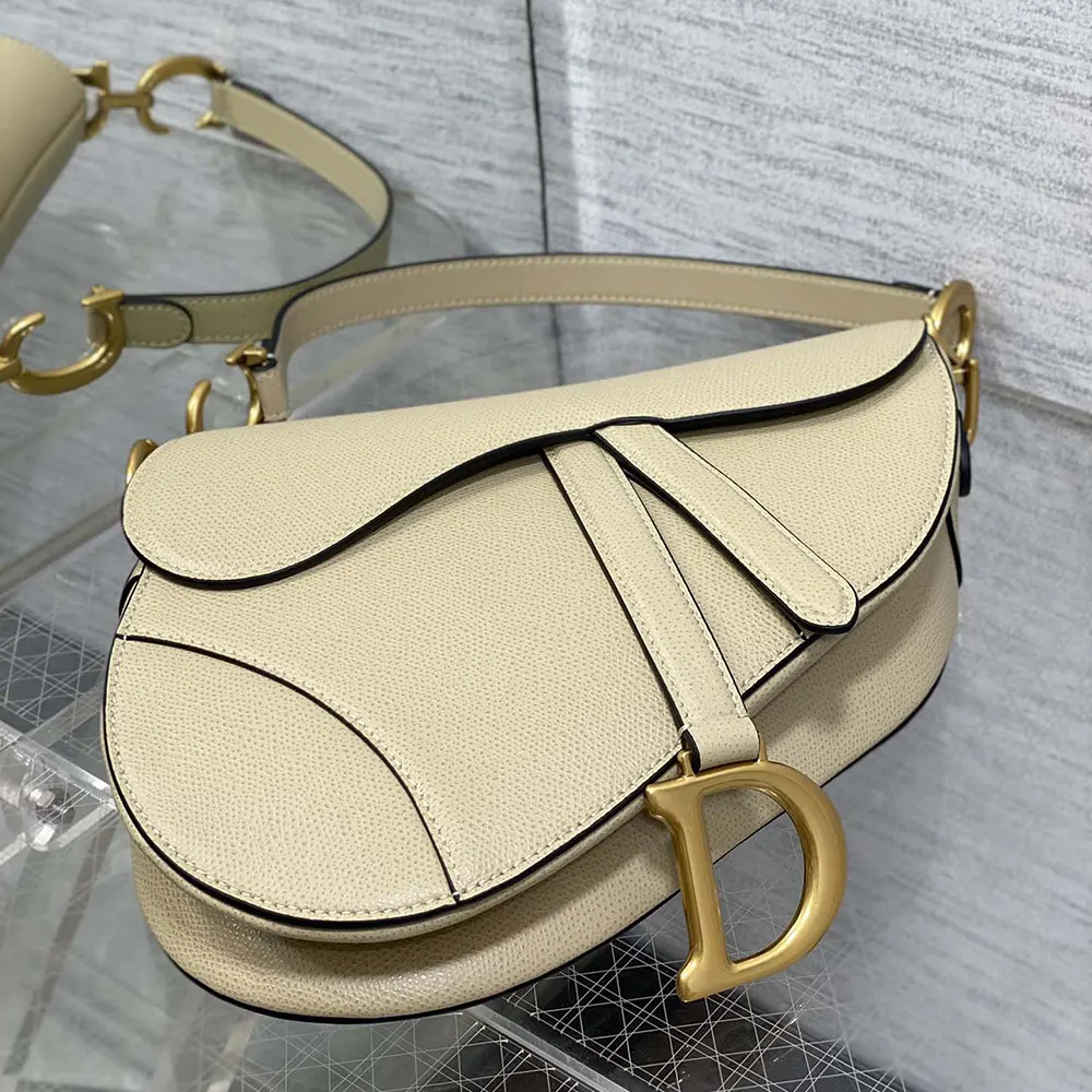 Dior Women Saddle Bag with Strap Sand-Colored Grained Calfskin - image 5