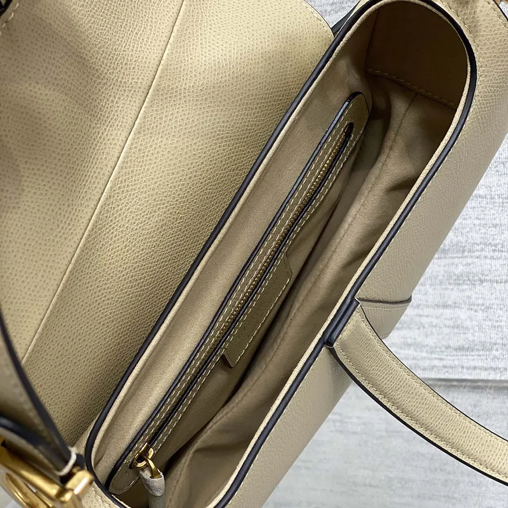 Dior Women Saddle Bag with Strap Sand-Colored Grained Calfskin - image 6