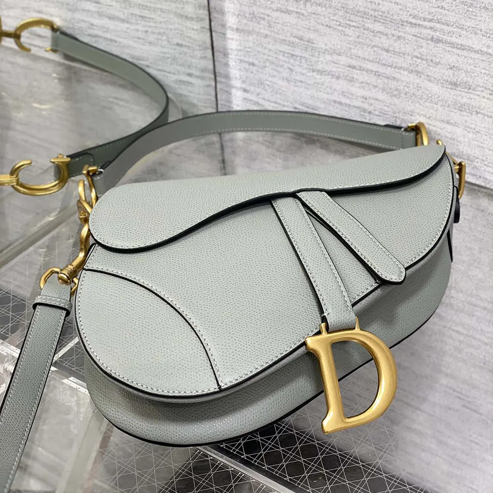 Dior Women Saddle Bag with Strap Stone Gray Grained Calfskin - image 5