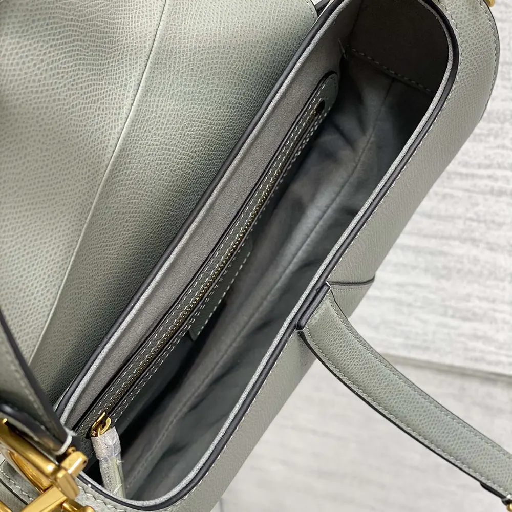 Dior Women Saddle Bag with Strap Stone Gray Grained Calfskin - image 8