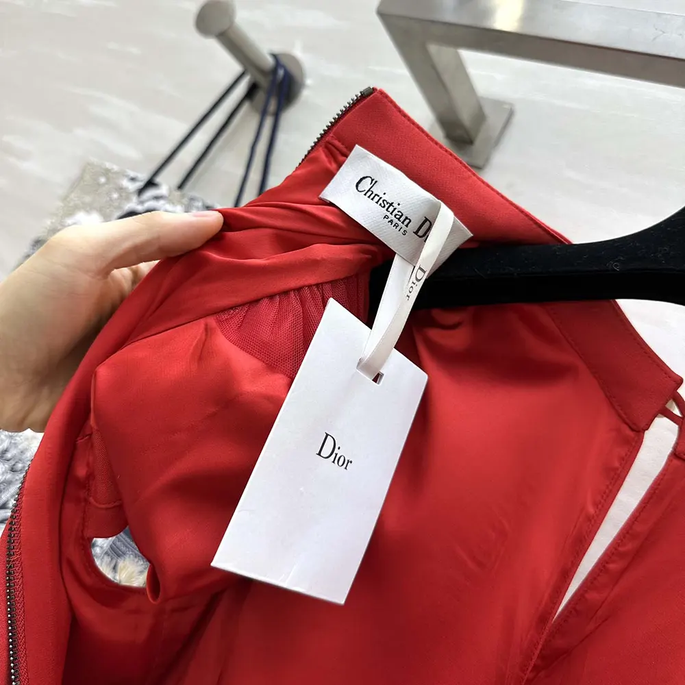 Dior Women Short Belted Dress Bright Red Lightweight Wool and Silk - image 10
