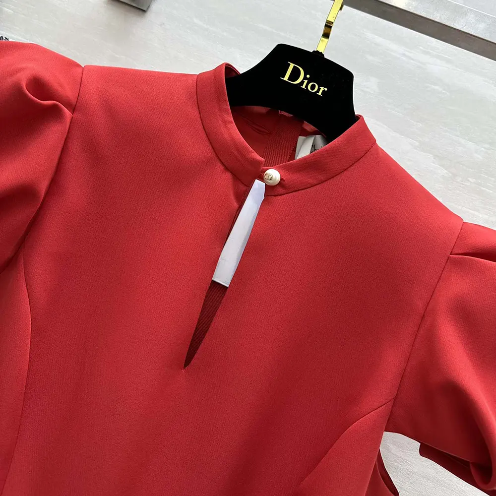 Dior Women Short Belted Dress Bright Red Lightweight Wool and Silk - image 5