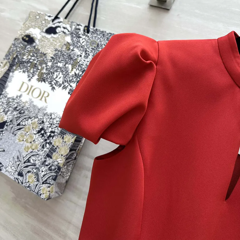 Dior Women Short Belted Dress Bright Red Lightweight Wool and Silk - image 8