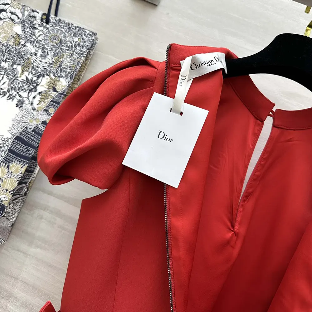 Dior Women Short Belted Dress Bright Red Lightweight Wool and Silk - image 9