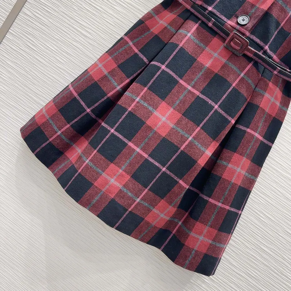 Dior Women Short Belted Dress Pink Gray and White Check’n’Dior Virgin Wool - image 9