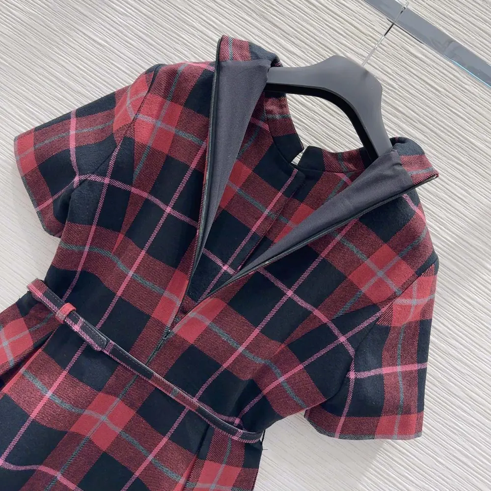 Dior Women Short Belted Dress Pink Gray and White Check’n’Dior Virgin Wool - image 5