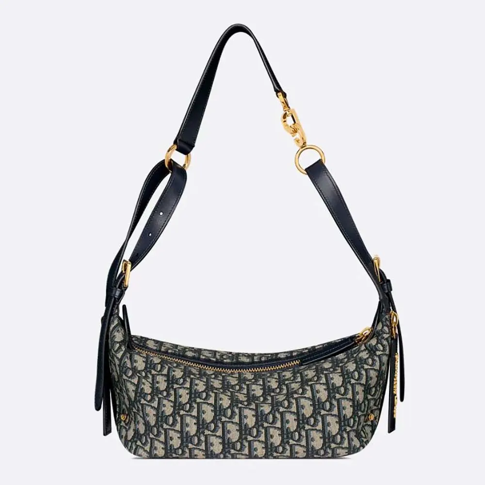 Front view of Dior Women Small D-Journey Bag Blue Dior Oblique Jacquard