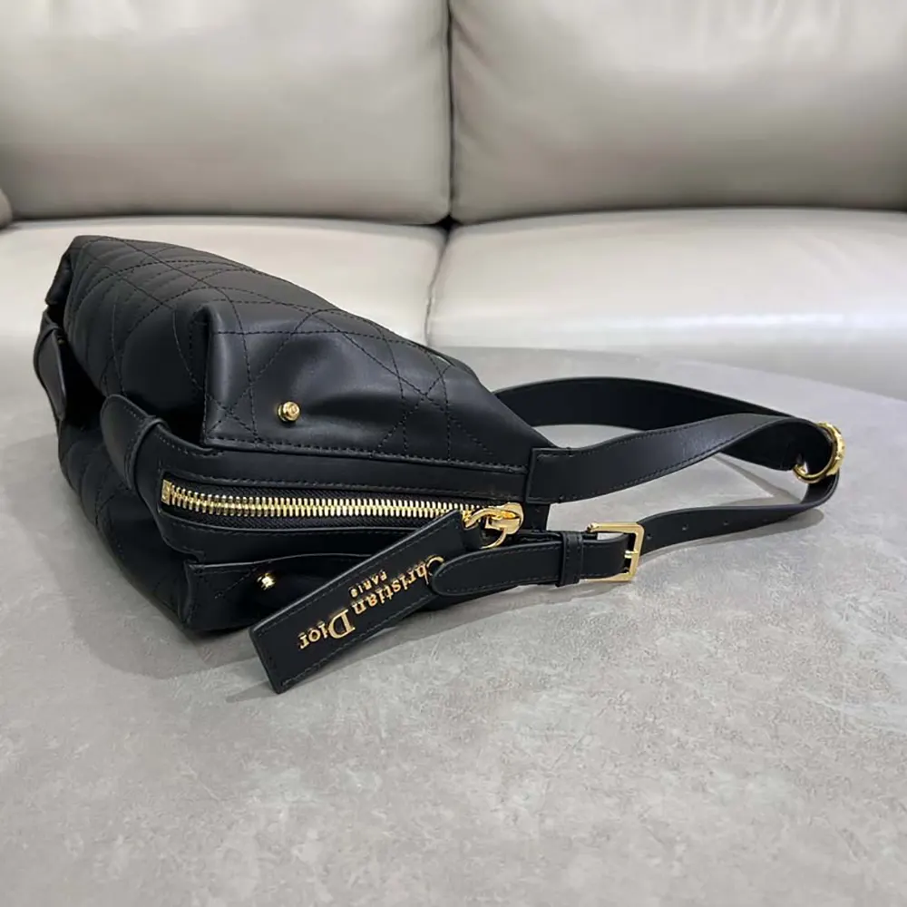 Dior Women Small D-Journey Bag in Crinkled Calfskin Black Flat Macrocannage - image 5