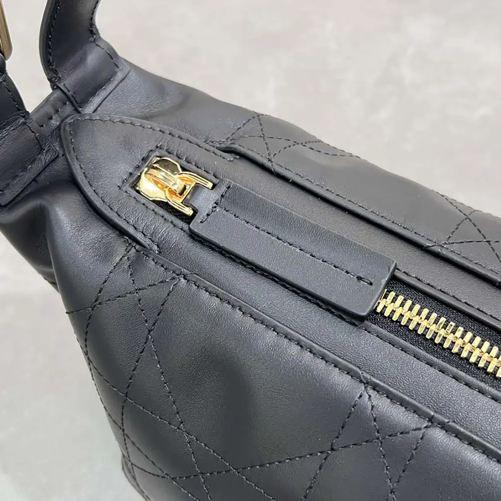 Dior Women Small D-Journey Bag in Crinkled Calfskin Black Flat Macrocannage - image 8