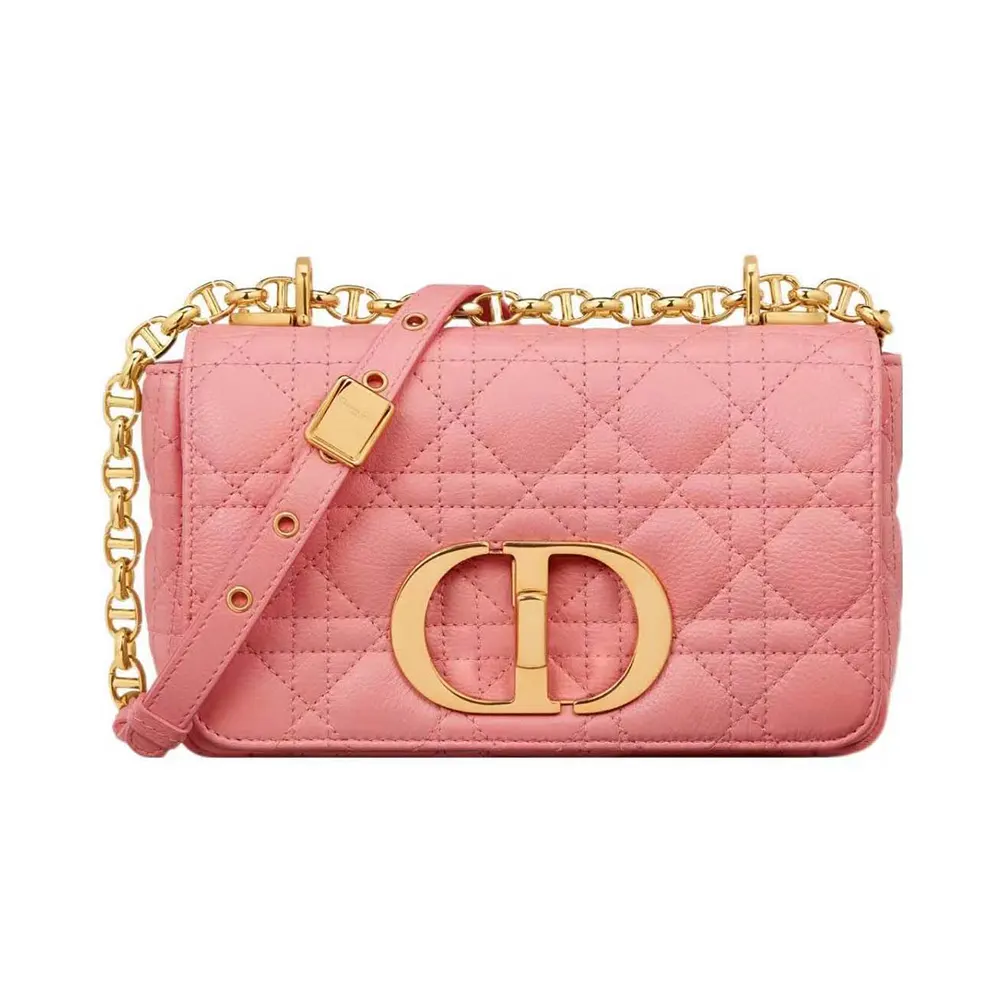 Front view of Dior Women Small Dior Caro Bag Pink Supple Cannage Calfskin