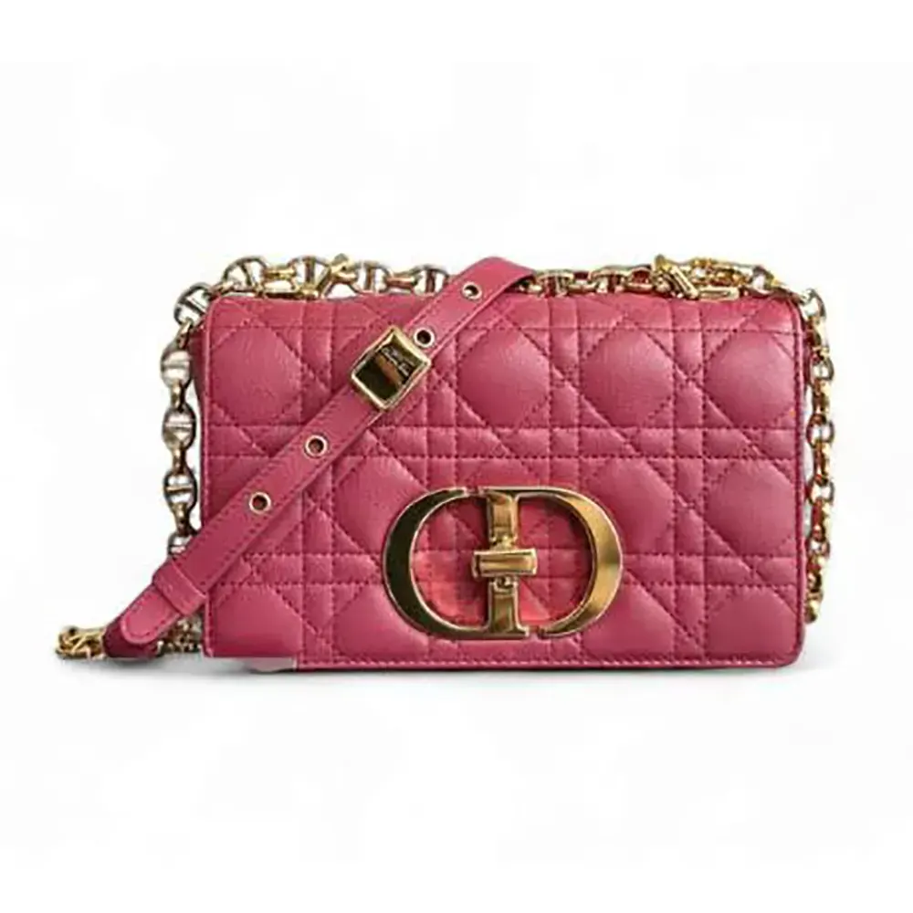 Front view of Dior Women Small Dior Caro Bag Rose Supple Cannage Calfskin