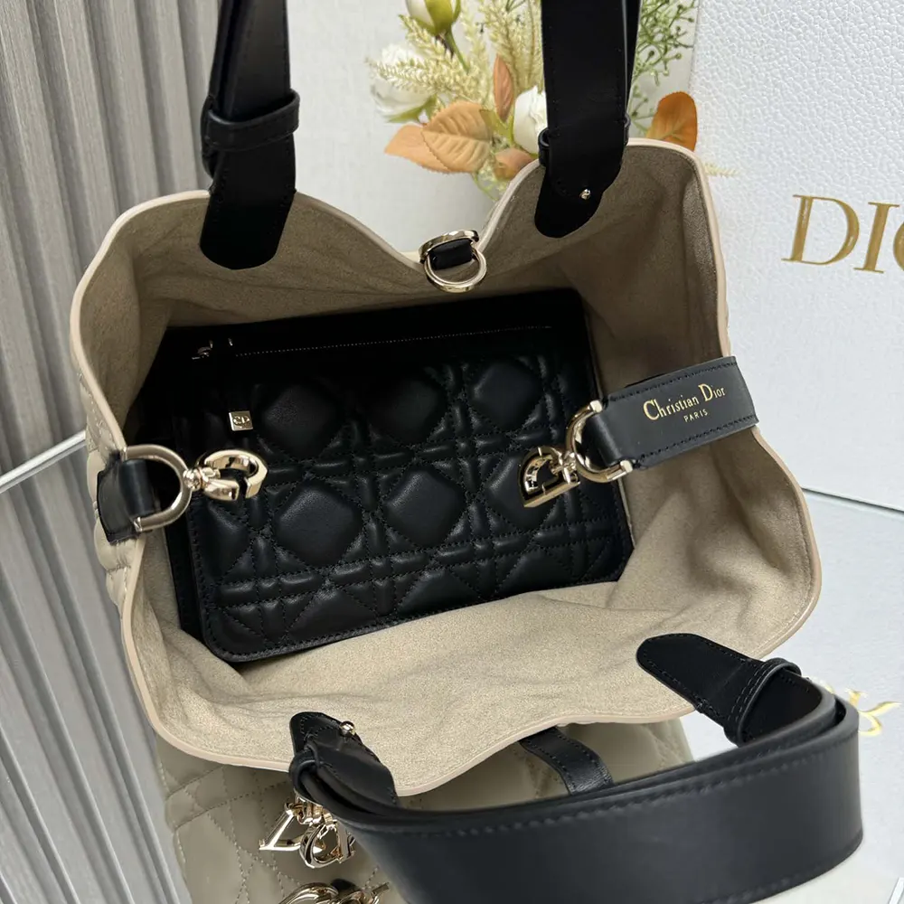 Dior Women Small Dior Toujours Bag Rope Beige and Black Macrocannage Calfskin - image 8