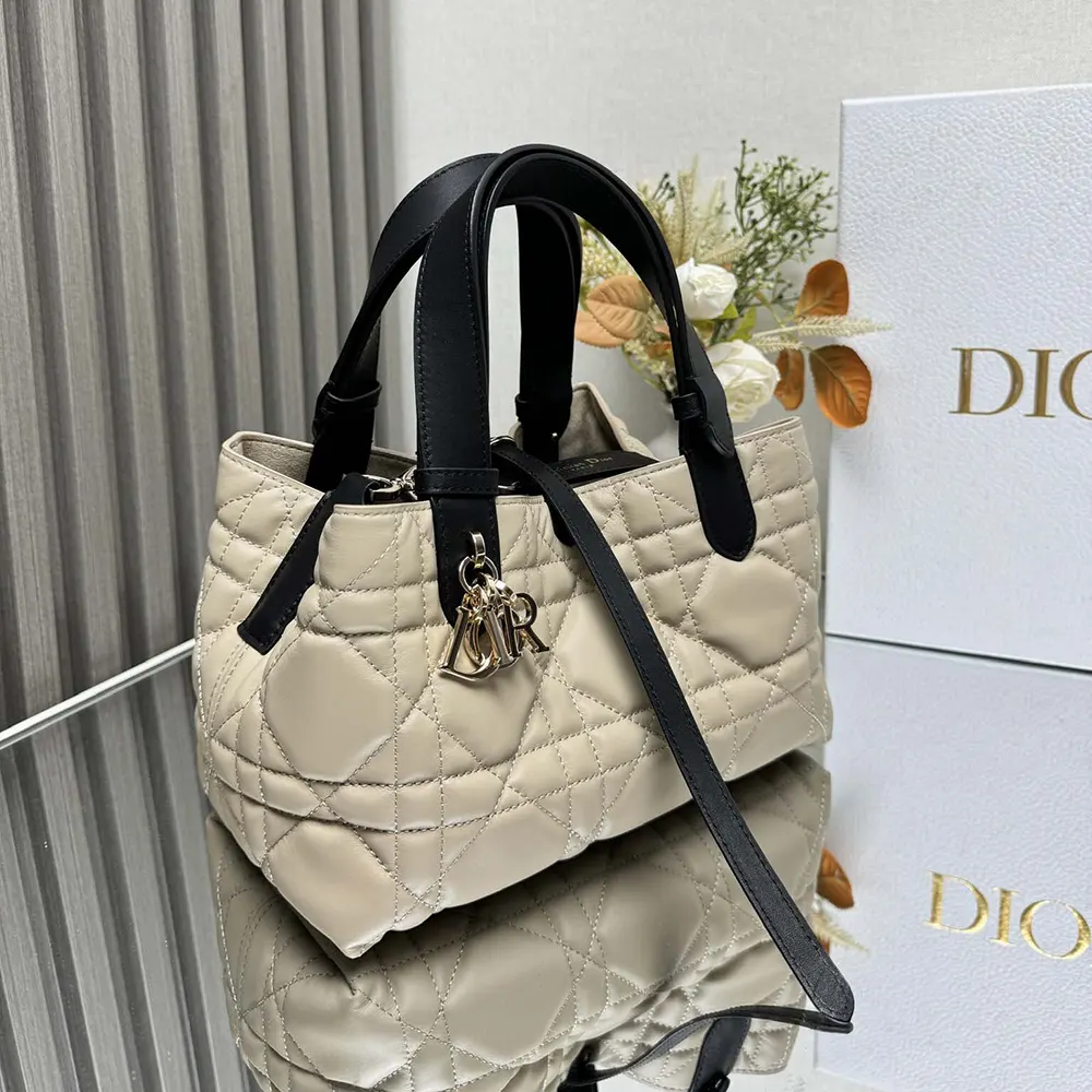 Dior Women Small Dior Toujours Bag Rope Beige and Black Macrocannage Calfskin - image 6