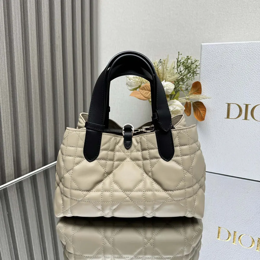 Dior Women Small Dior Toujours Bag Rope Beige and Black Macrocannage Calfskin - image 5