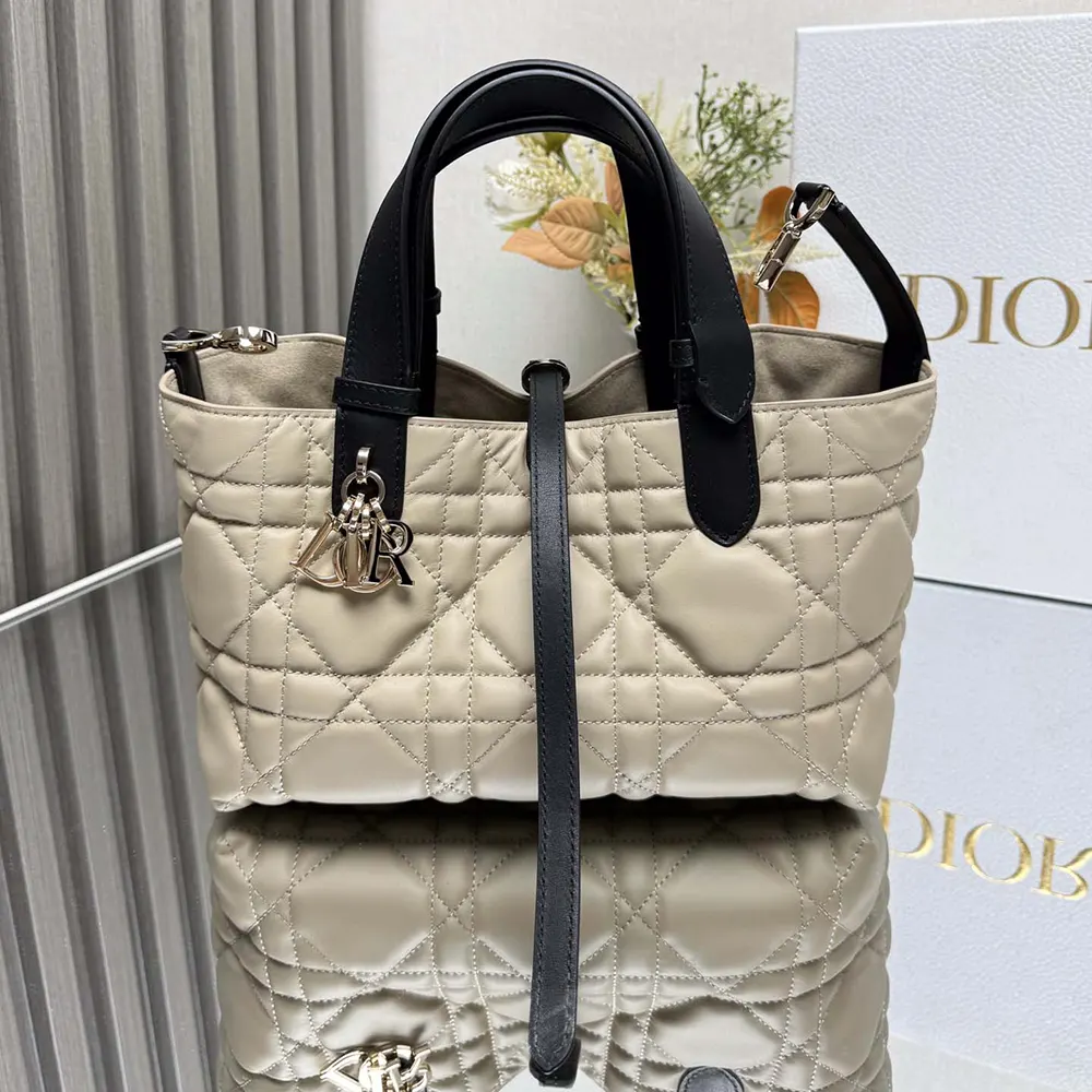 Dior Women Small Dior Toujours Bag Rope Beige and Black Macrocannage Calfskin - image 4