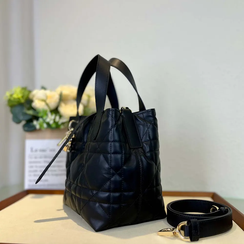 Dior Women Small Dior Toujours Vertical Tote Bag Black Macrocannage Calfskin - image 5