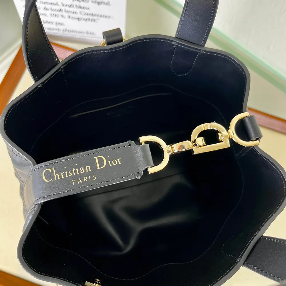 Dior Women Small Dior Toujours Vertical Tote Bag Black Macrocannage Calfskin - image 8