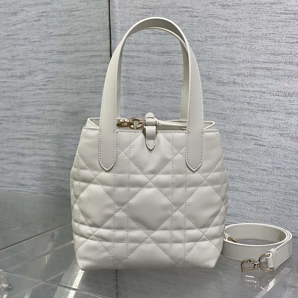 Dior Women Small Dior Toujours Vertical Tote Bag Latte Macrocannage Calfskin - image 4