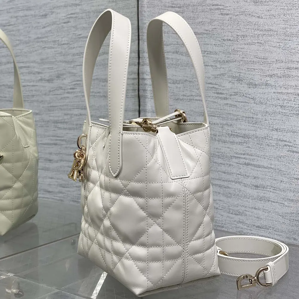 Dior Women Small Dior Toujours Vertical Tote Bag Latte Macrocannage Calfskin - image 5