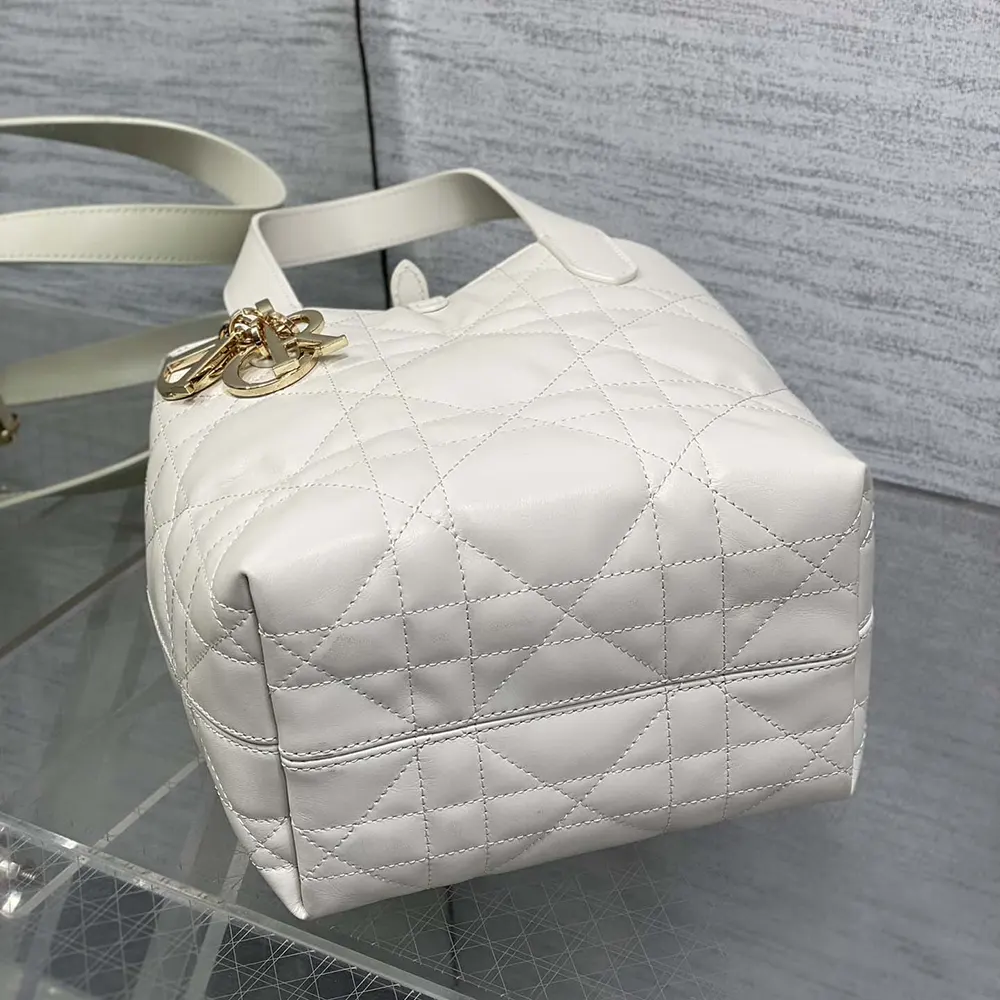 Dior Women Small Dior Toujours Vertical Tote Bag Latte Macrocannage Calfskin - image 6