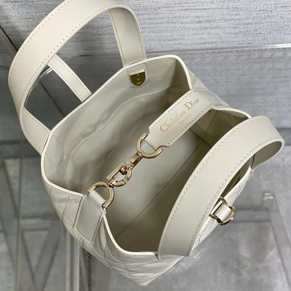Dior Women Small Dior Toujours Vertical Tote Bag Latte Macrocannage Calfskin - image 7