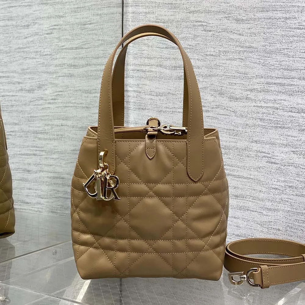 Dior Women Small Dior Toujours Vertical Tote Bag Medium Tan Macrocannage Calfskin - image 4