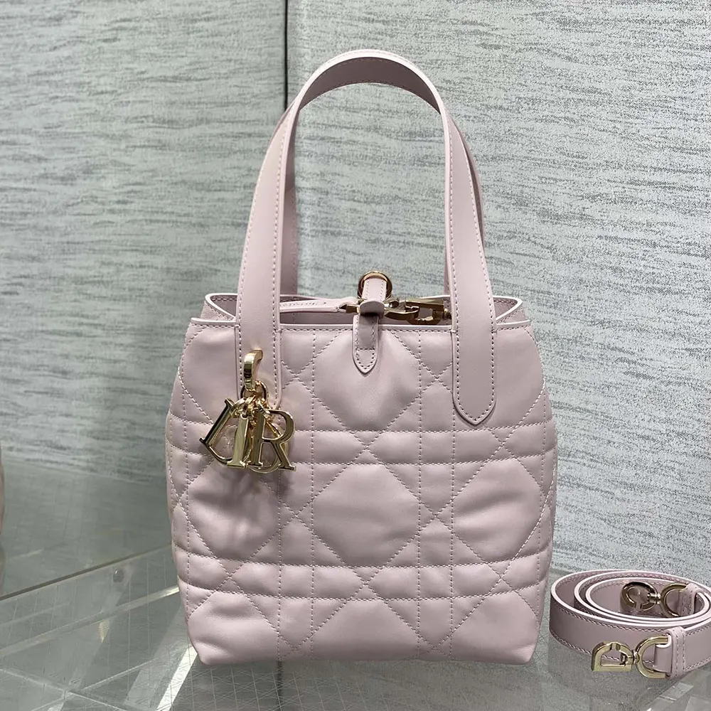 Dior Women Small Dior Toujours Vertical Tote Bag Pale Pink Macrocannage Calfskin - image 4