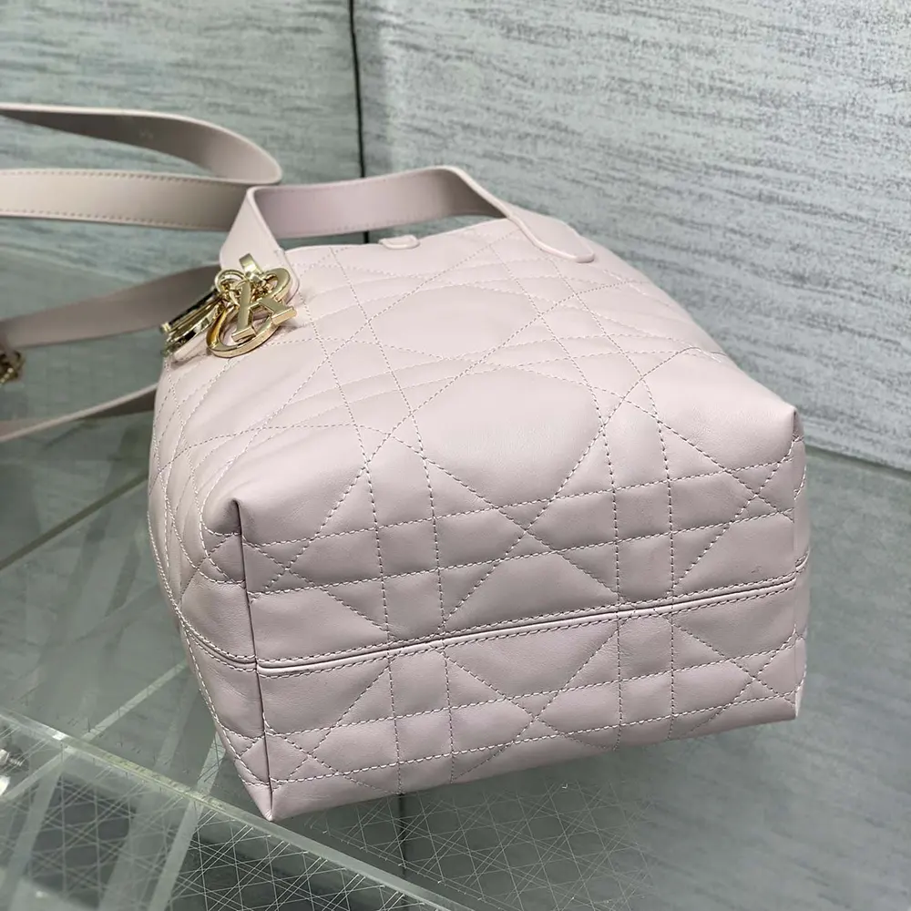Dior Women Small Dior Toujours Vertical Tote Bag Pale Pink Macrocannage Calfskin - image 6