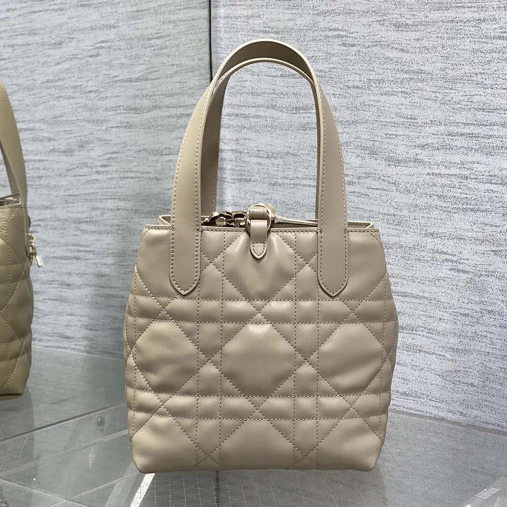 Dior Women Small Dior Toujours Vertical Tote Bag Powder Beige Macrocannage Calfskin - image 4