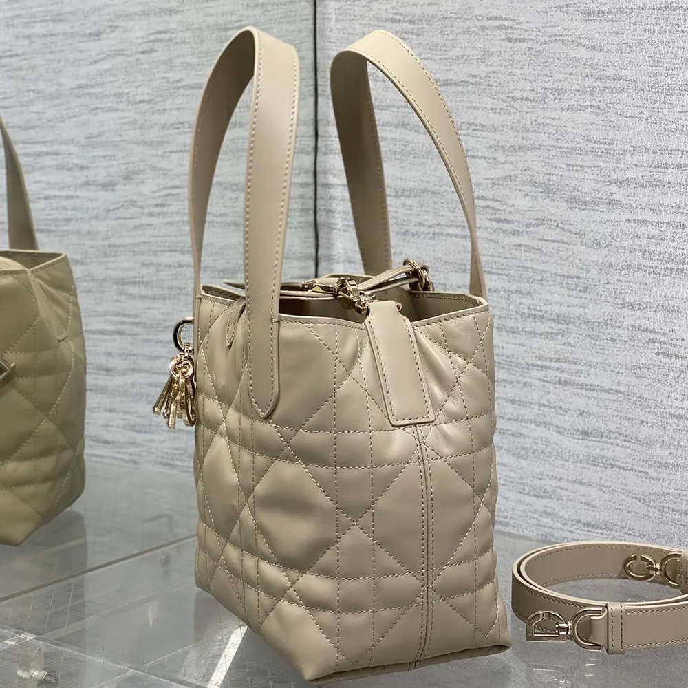 Dior Women Small Dior Toujours Vertical Tote Bag Powder Beige Macrocannage Calfskin - image 5