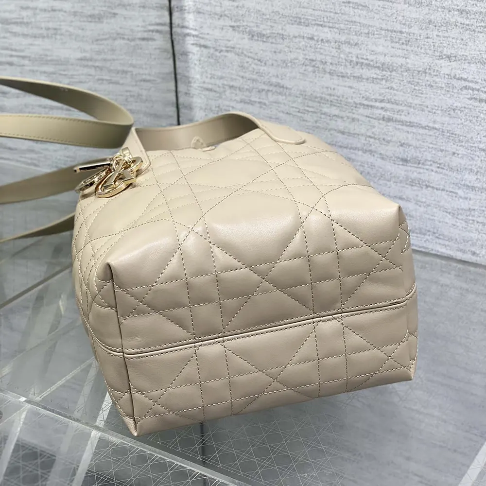 Dior Women Small Dior Toujours Vertical Tote Bag Powder Beige Macrocannage Calfskin - image 6