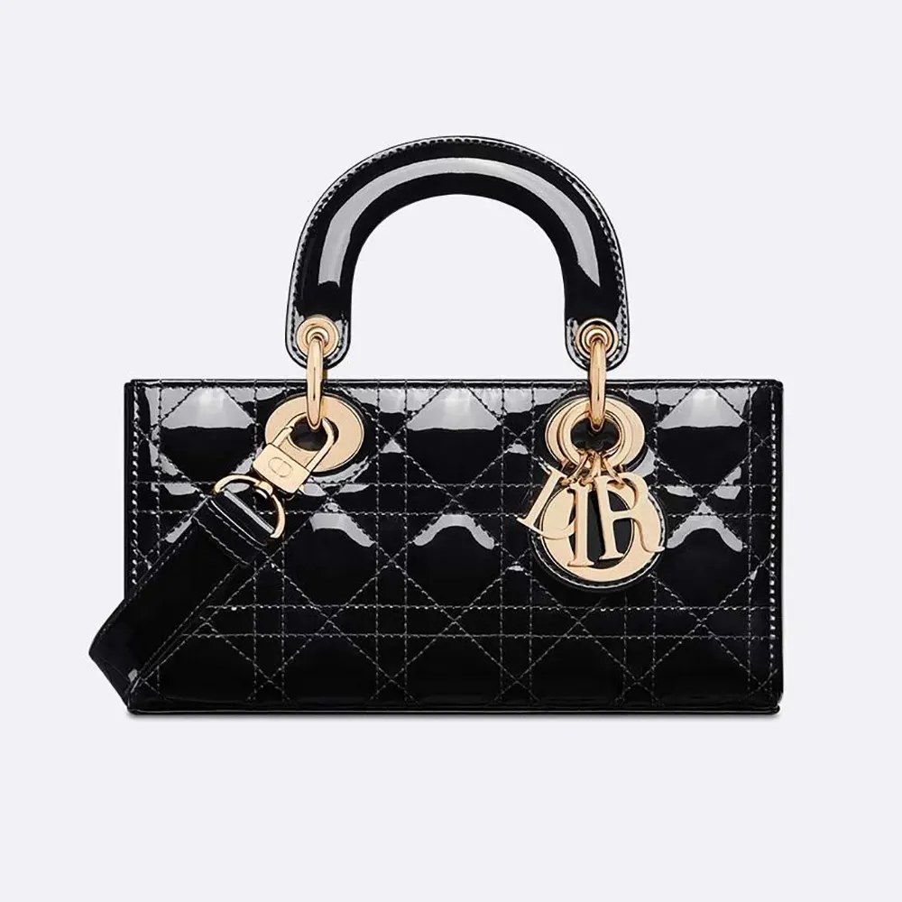 Dior Women Small Lady D-Joy Bag Black Patent Cannage Calfskin