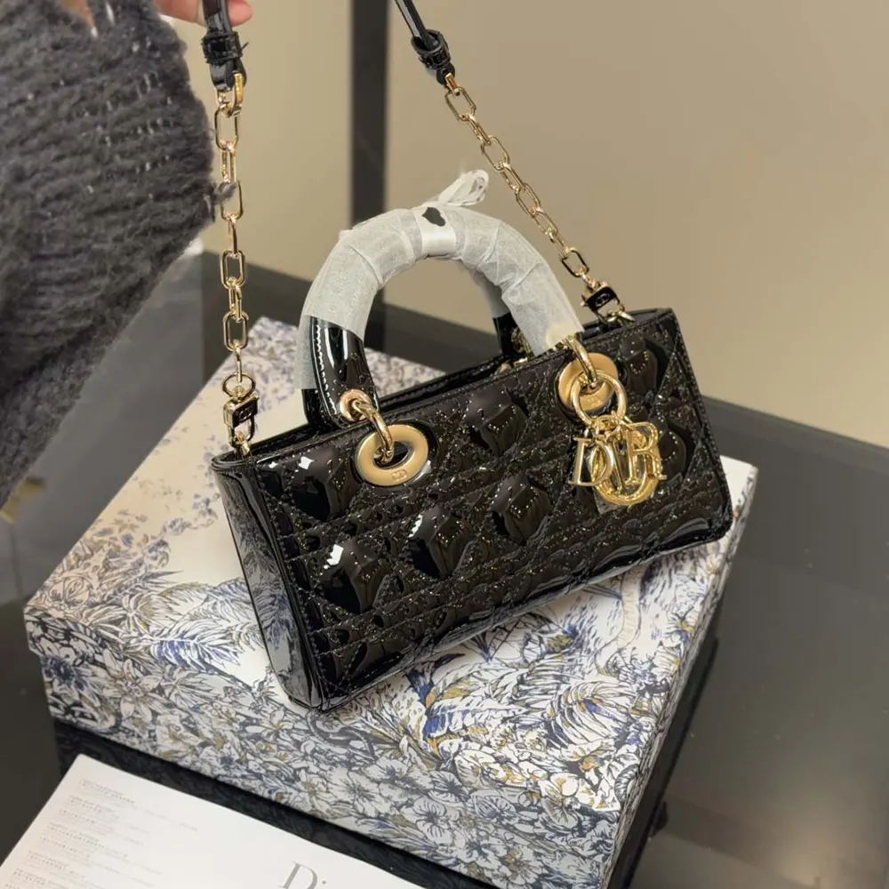 Dior Women Small Lady D-Joy Bag Black Patent Cannage Calfskin - image 5