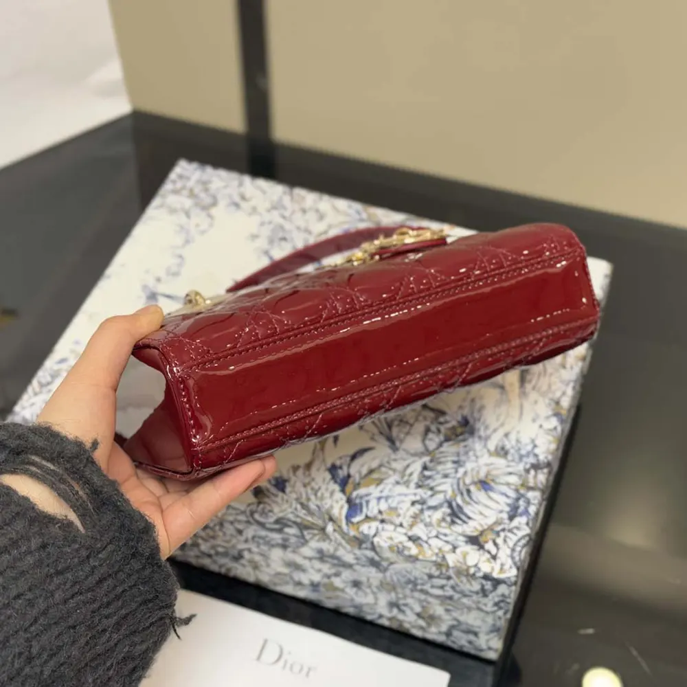 Dior Women Small Lady D-Joy Bag Cherry Red Patent Cannage Calfskin - image 6