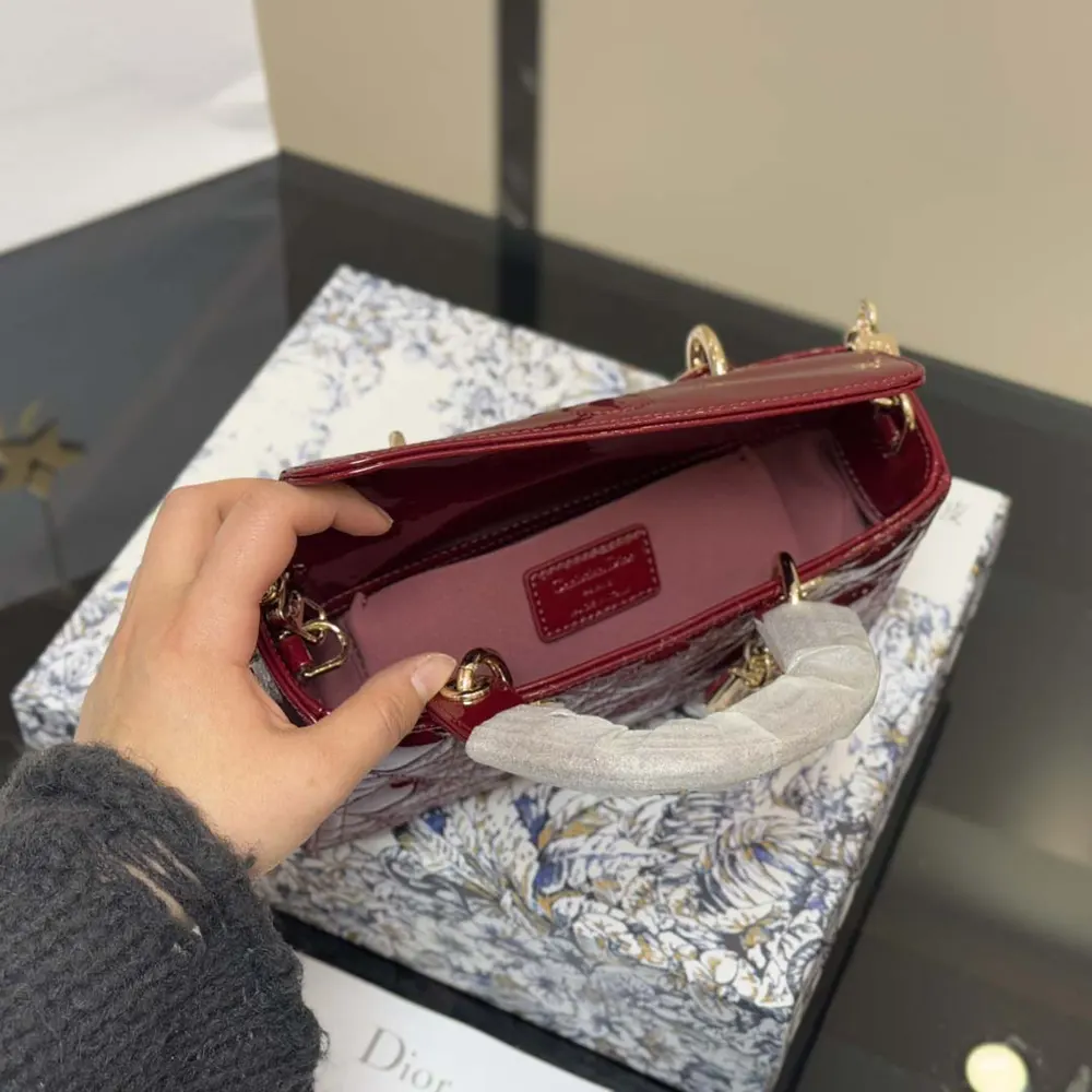 Dior Women Small Lady D-Joy Bag Cherry Red Patent Cannage Calfskin - image 9