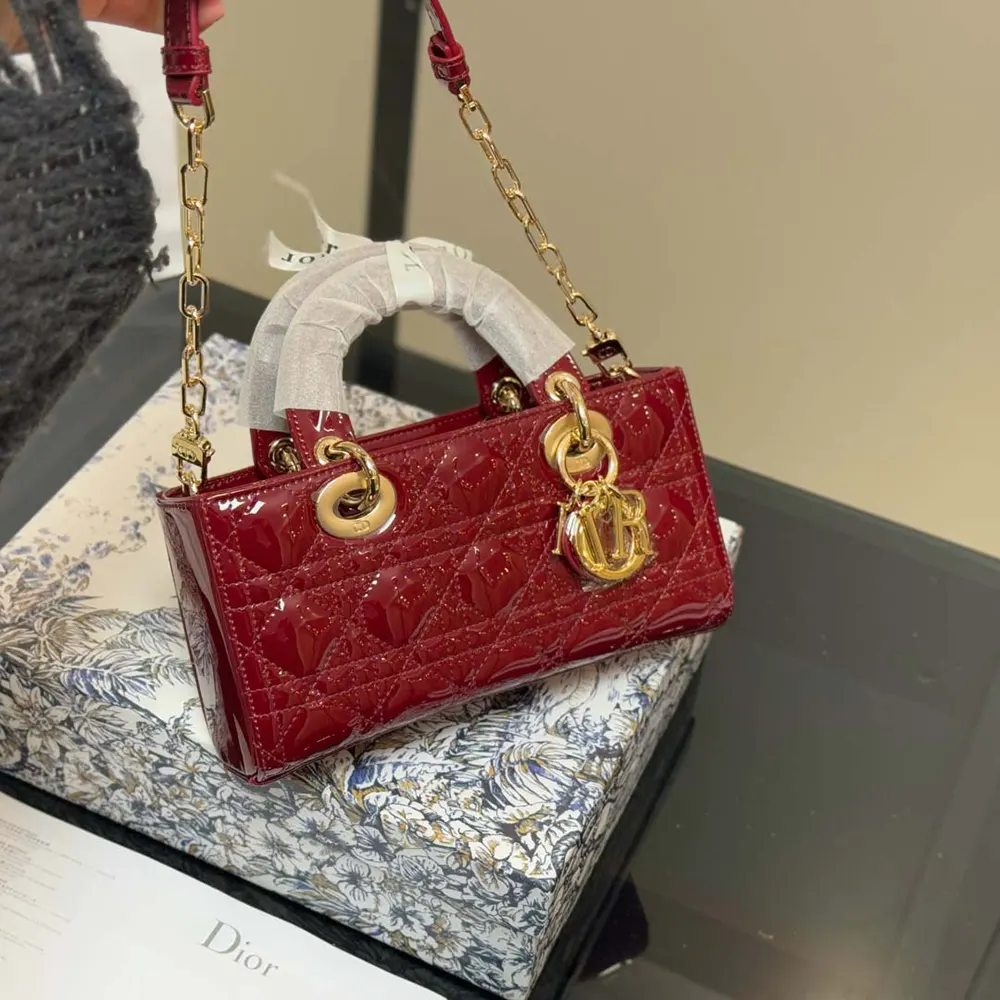 Dior Women Small Lady D-Joy Bag Cherry Red Patent Cannage Calfskin - image 4